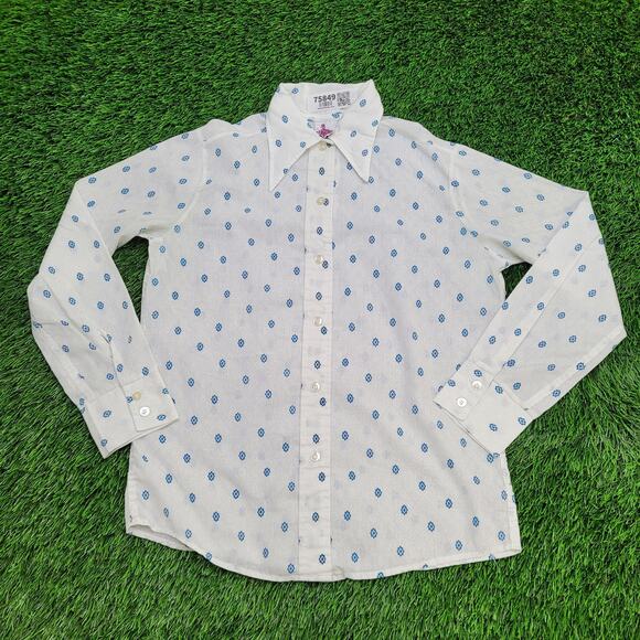 Vintage 80s Disco Hippie Shirt Women Large 20x25 Polka-Dot - Picture 1 of 10
